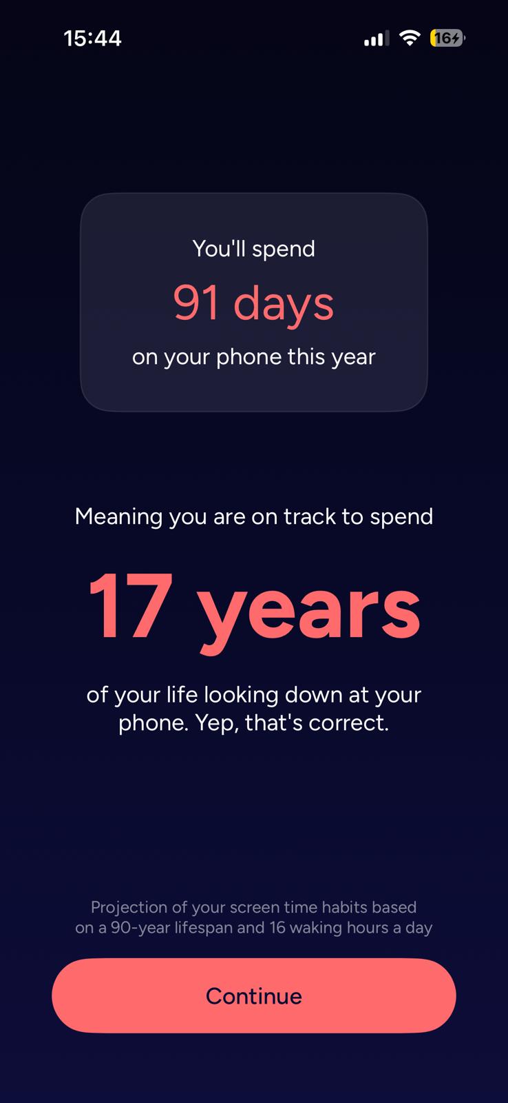 Screen time: 91 days, 17 years